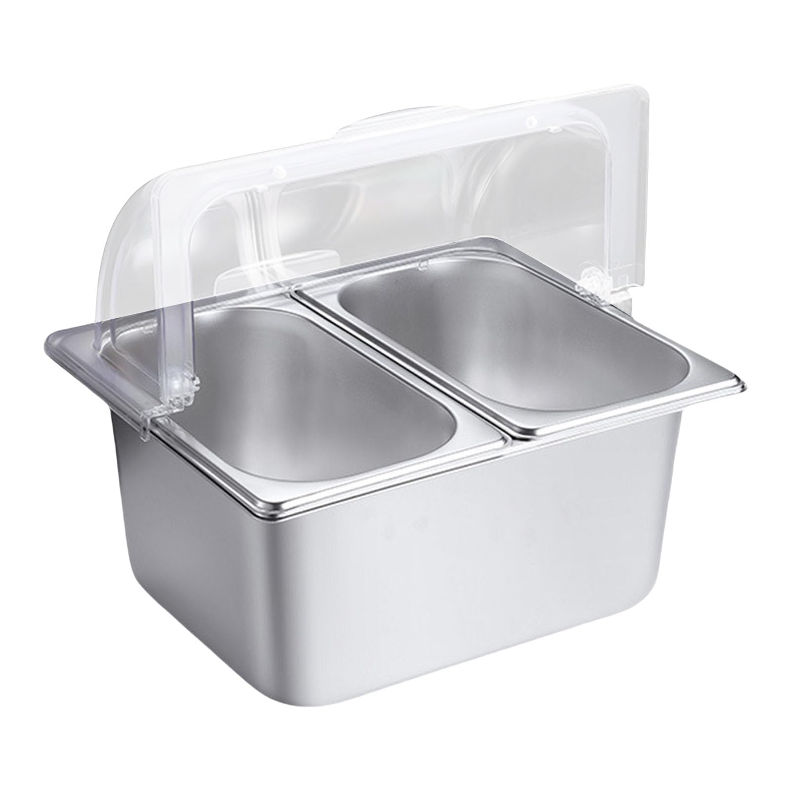 APGLSXY Stainless Steel 2 Compartment Food Pan Clear Roll Top Lid Buffet Serving Tray with Dividers Condiment Dispenser Food Display Rack