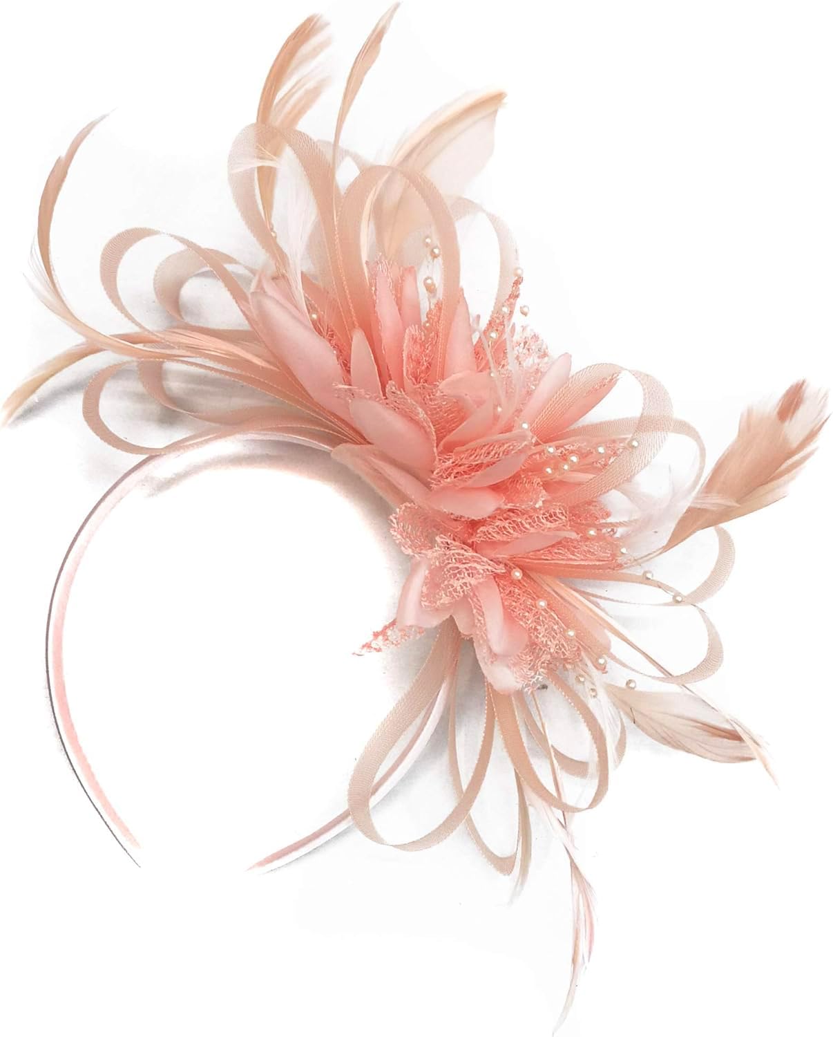 CapriliteNude Peach Pink Feather Hair Fascinator Headband Wedding Royal Ascot Races Ladies