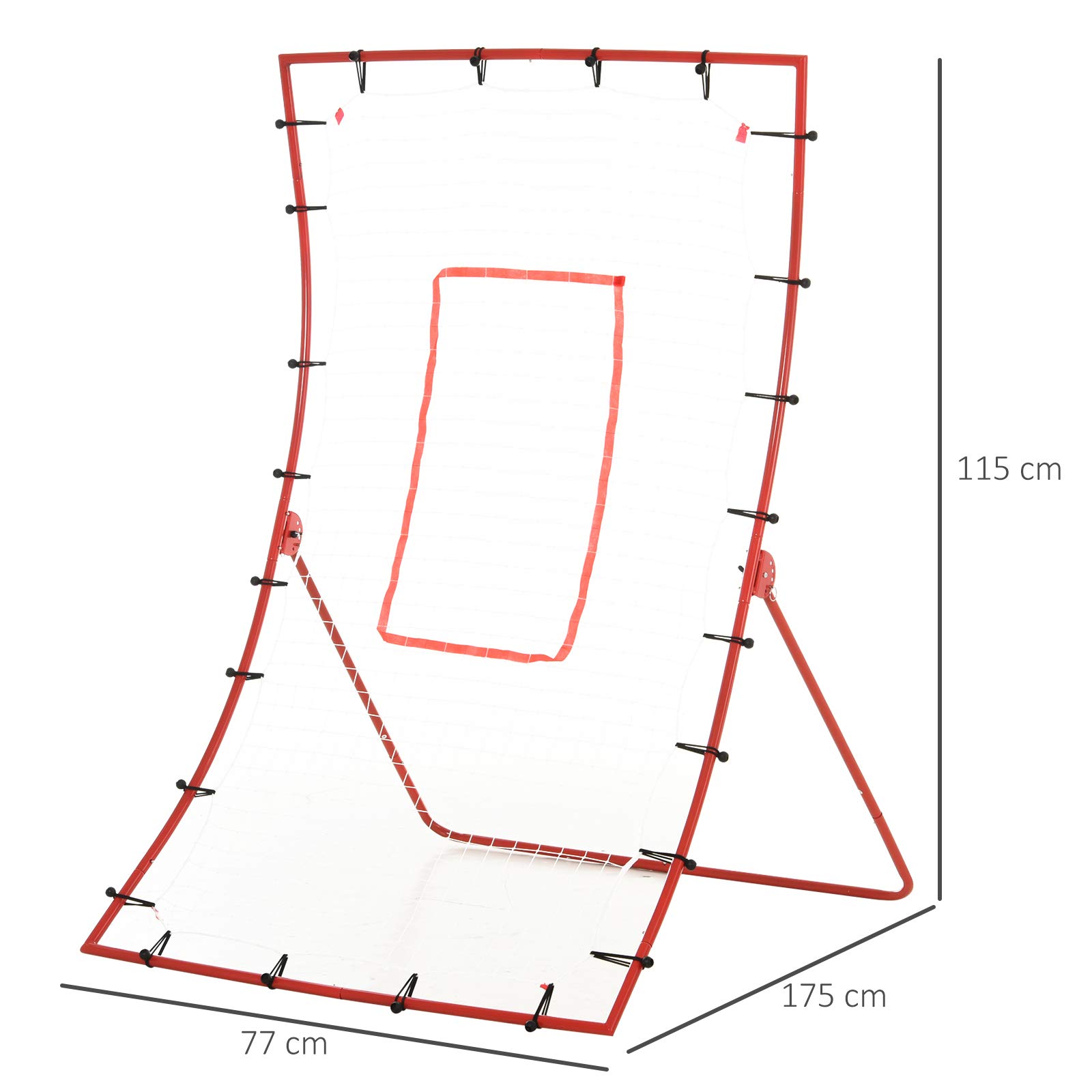 HOMCOM Filet de Rebond de Football, Rebondisseur, pour Entraînement, Angle Réglables, Accessoires de Fixation Fournies, 175L x 115H x 77P cm, Rouge, Blanc