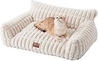 Joydeco 24 Inch Plush Cat Couch Pet Sofa Bed for Indoor Cats - Orthopedic Support, Removable Washable Cover, Cream