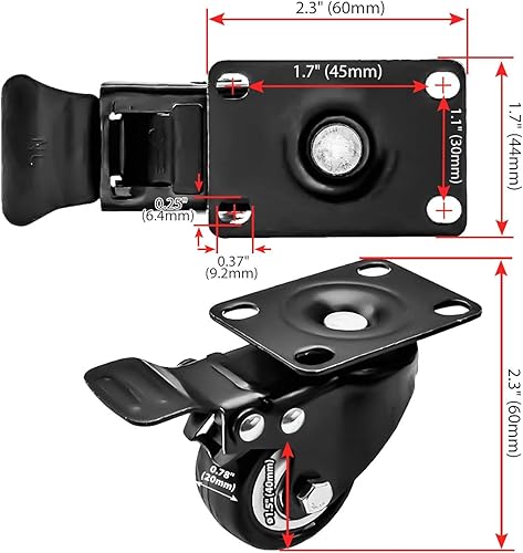Miniatura 2 de Online Best Service Ruedas giratorias de 1.5 pulgadas, base de goma con placa superior y rodamiento resistente con freno de bloqueo total (paquete
