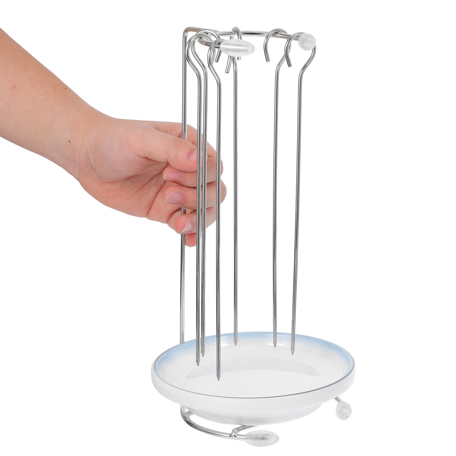 SHOWERORO Soporte para Brochetas de Acero Inoxidable Resistente y Práctico con Bandeja para Barbacoa Adecuado para Cocinar Carne en Barbacoas al Aire Libre