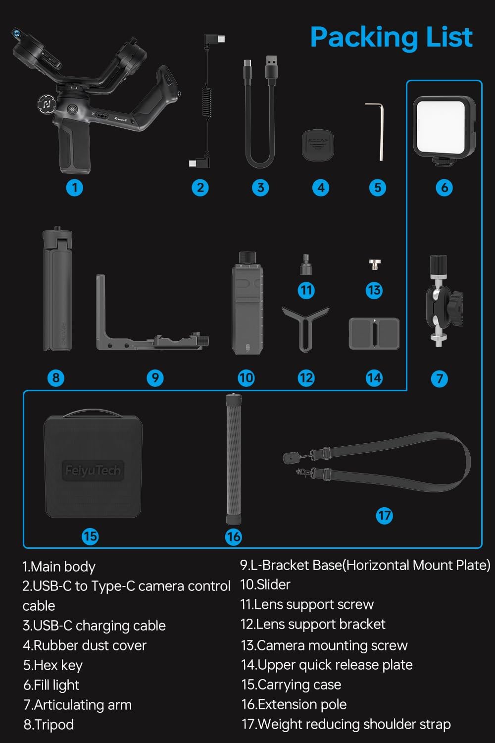 Feiyu SCORP 3 Kit Gimbal Stabilizer for DSLR and Mirrorless Camera,Built-in AI Tracker,Detachable Remote Handle,for Canon/Sony/Nikon/Fujifilm,7.72lbs Payload, Professional Video Stabilizer + Case