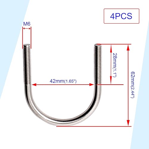Miniatura 2 de Aopin Pernos redondos en U de 1.654 in 1-12 M6 de ancho interior 304 de acero inoxidable autoblocante, tuercas hexagonales, arandelas planas, placa