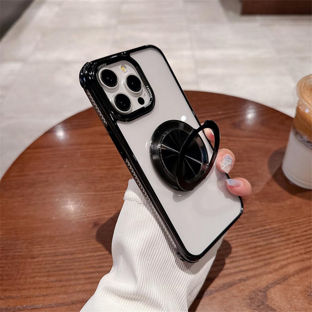 Coque transparente pour iPhone 14 15 Pro Max avec anneau noir pivotant - 7