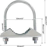 Vista 2 de 2 PCS U-Bolt Pipe Clamp, U Bolt Assembly Antenna Mount Clamp Pipe Mounting Hardware for Outside Home Antenna (90mm Length)