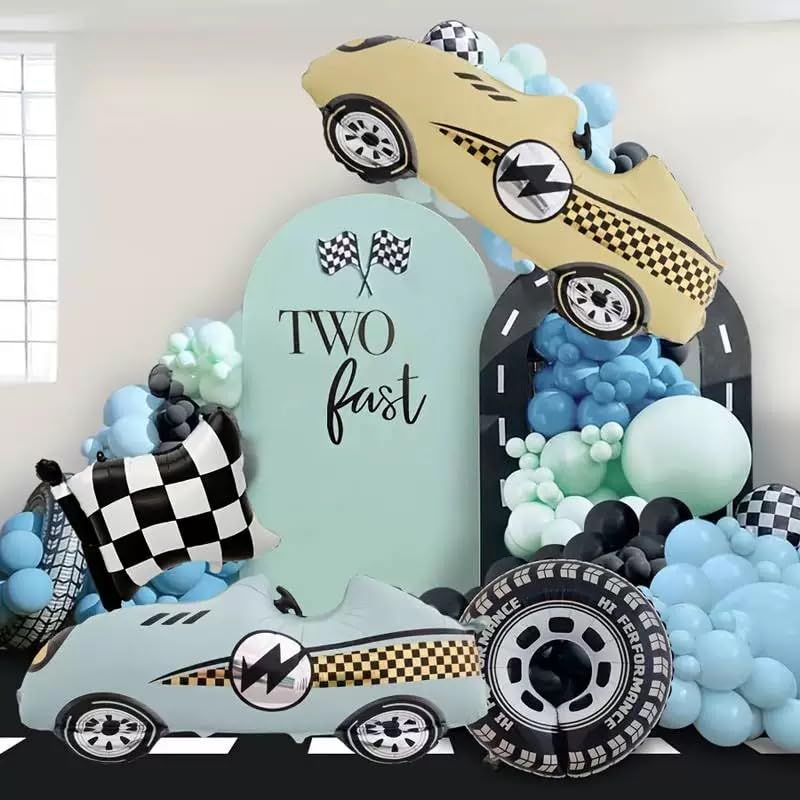 Image of Race Car Balloons Racing Car Foil Balloon 2PCS (Yellow) | Birthday Party Decorations Race Car Theme Party Decorations Kids Boy Racing Party Supplies