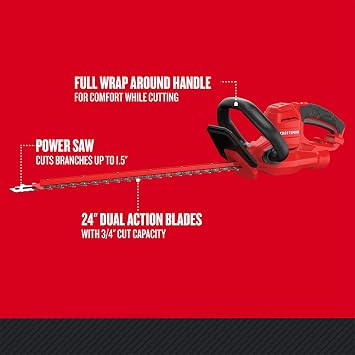CRAFTSMAN Hedge Trimmer, 22 Corded with POWERSAW Branch Cutter, 3.8-Amp (CMEHTS8022)