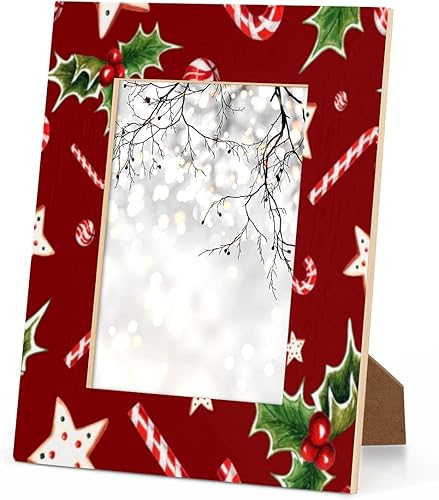 Miniatura 8 de Marcos de fotos de 5 x 7 pulgadas con acuarela, bastón de caramelo de madera, marco de fotos de escritorio, marco de fotos de mesa para oficina,