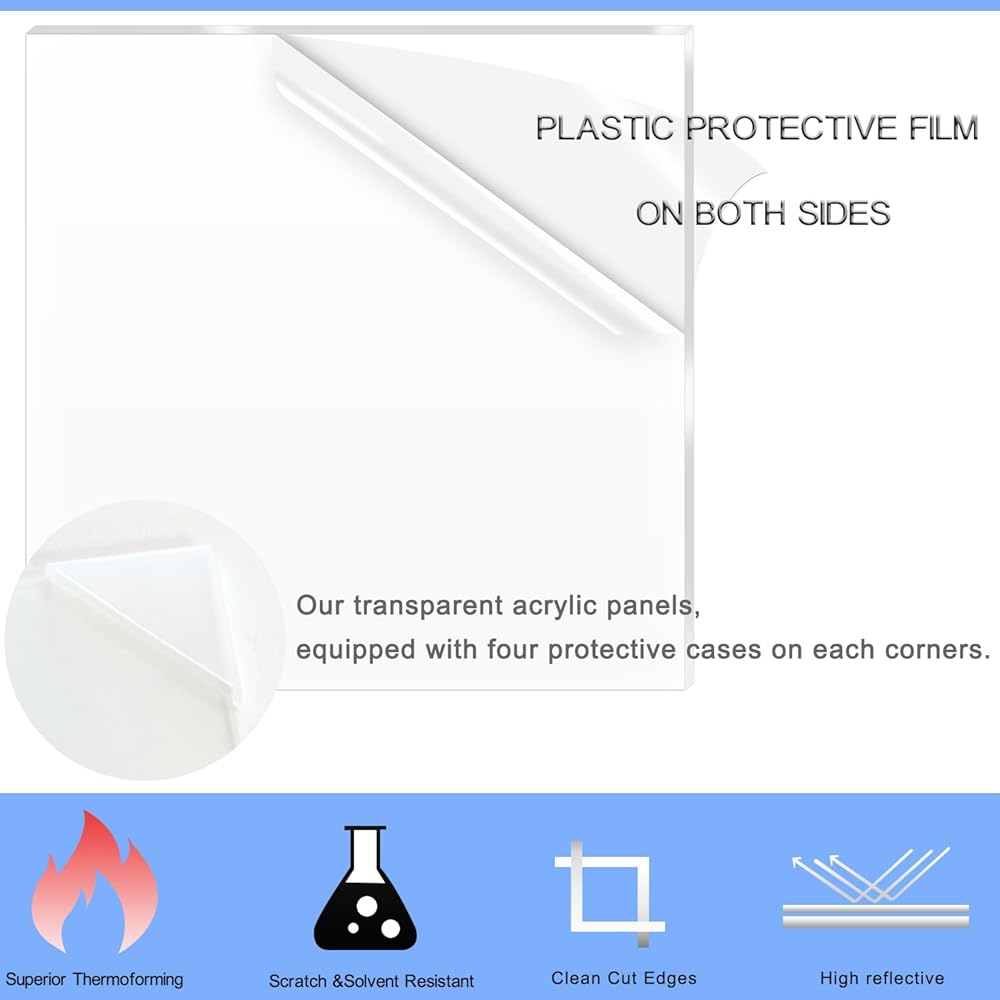 Tatub 2 Pack 1/8" Thick Clear Plexiglass Sheets 16"×20" Cast Acrylic Sheets For DIY Craft Projects, Signs, Photo Frames And More, 3mm Plexiglass Cut With Engraver, Saw Or Hand Tools 10 thumbnail image