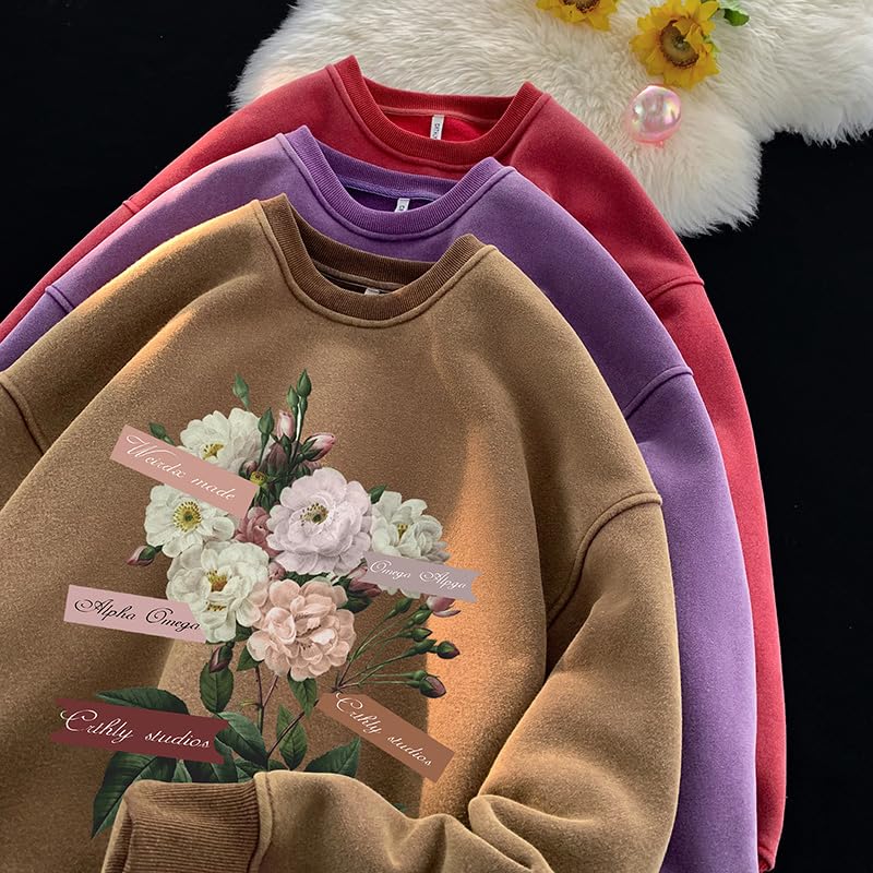 Mens Washed Sweatshirt Round Neck Pullover Vintage Printed Top4