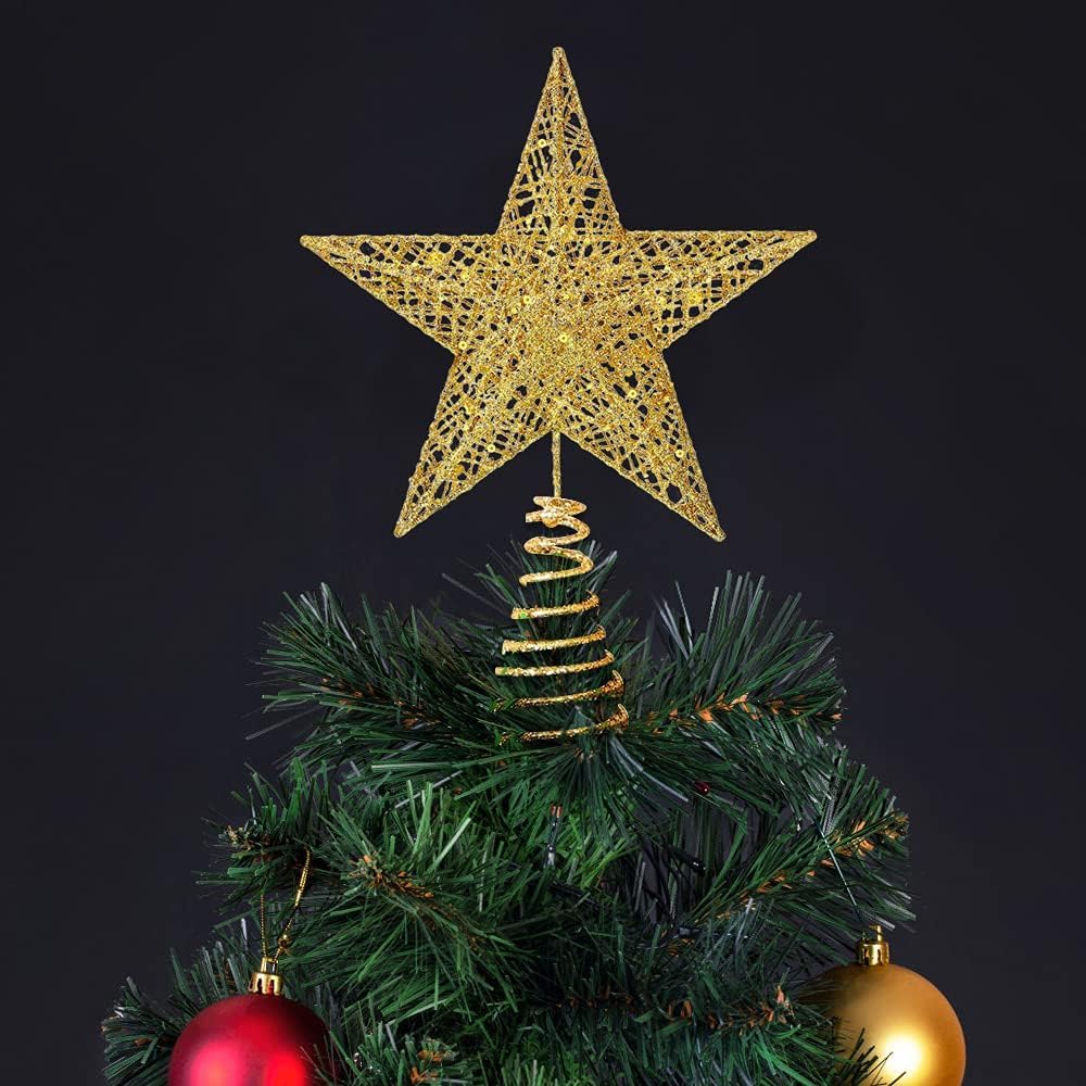 Christmas Tree Topper,Glittered Gold Star Tree Topper,Christmas Tree Decoration,Holiday Party Home Indoor Decororations - Image 3