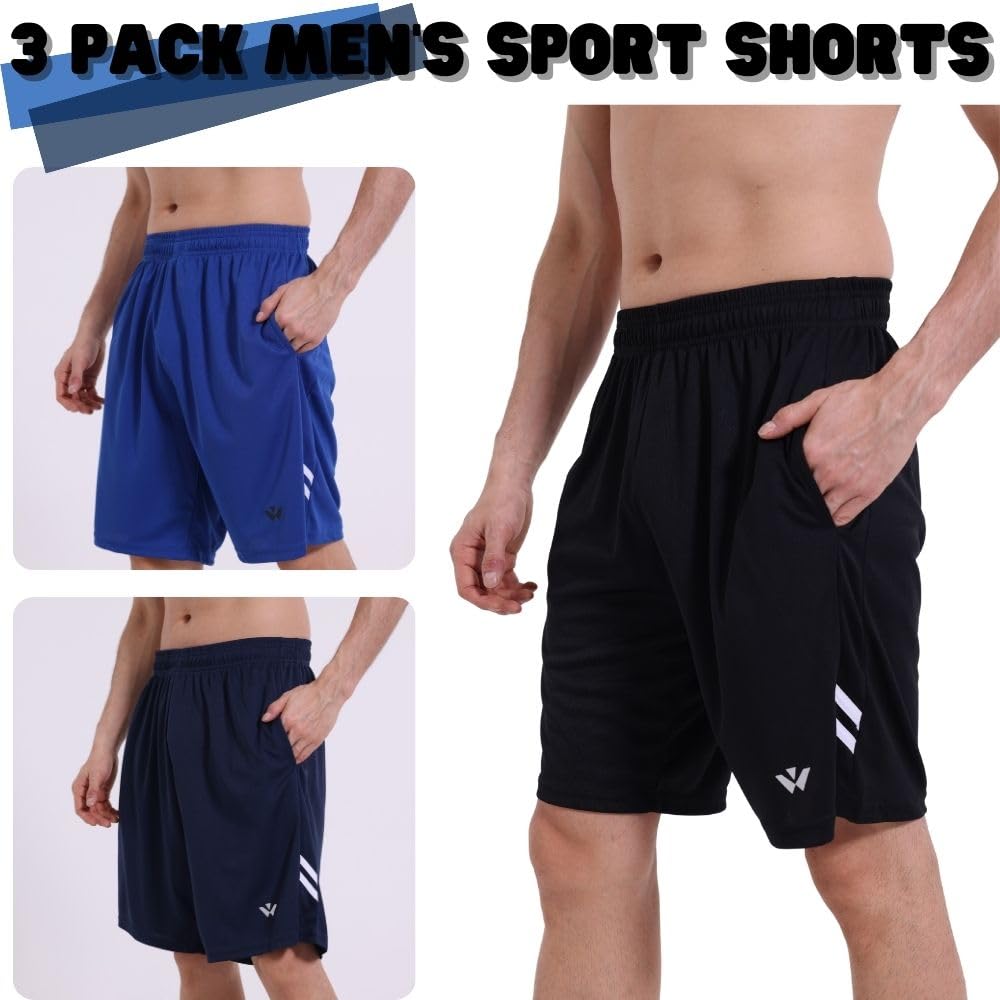 Confezione da 3 pantaloncini da corsa da uomo con due tasche ad asciugatura rapida per jogging, allenamento, allenamento sportivo