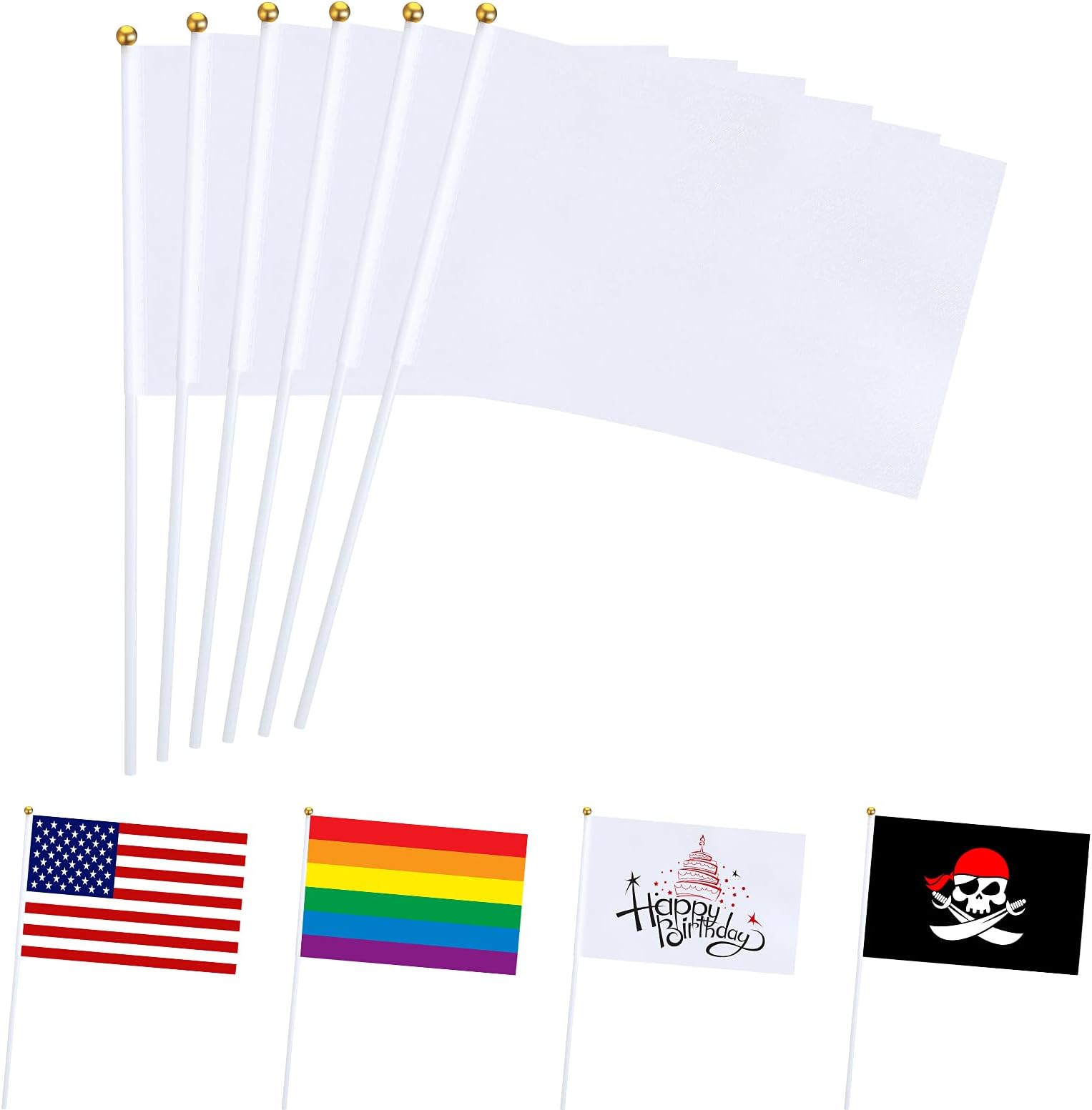 White Flag Sublimation Blank Flags On Stick Solid White Small Flag Mini Plain DIY Party Decorations for Independence Day Grand Opening Kids Birthday Party Events Celebration (50 Pieces)