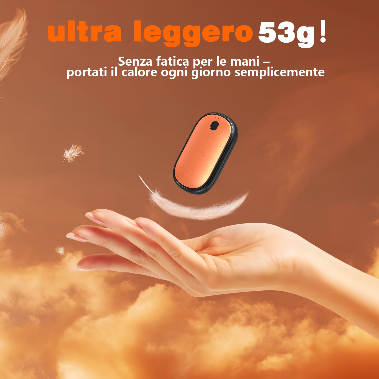 Scaldamani Ricaricabile, 2 in 1 Scaldamani Magnetico 5000mAh, Scalda Mani Elettrici USB-C, Certificato CE UL,3 Livelli di Temperatura, Per Campeggio All'aperto, Caccia e Golf (Orangegold)