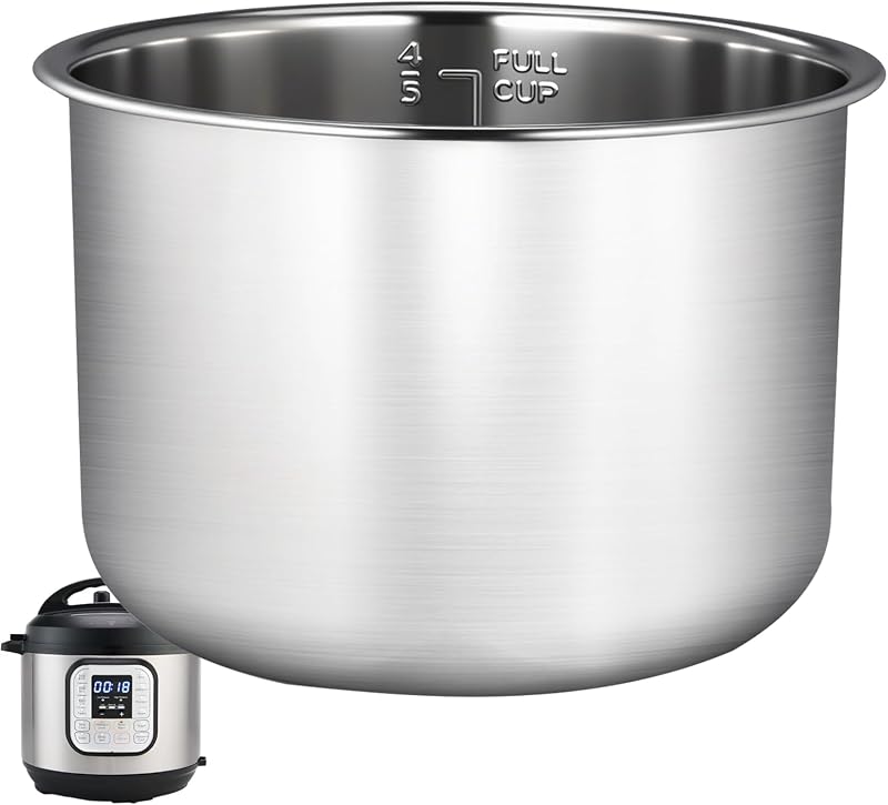 Stainless Steel Inner Pot for Instant Pot 6 QT, 0 Coating, 3 Year Warranty | 304 [18/8] Food-Grade Stainless Steel, Tri‑Ply Even Heat, Replacement for Instant Pot 6 QT, Dishwasher Safe