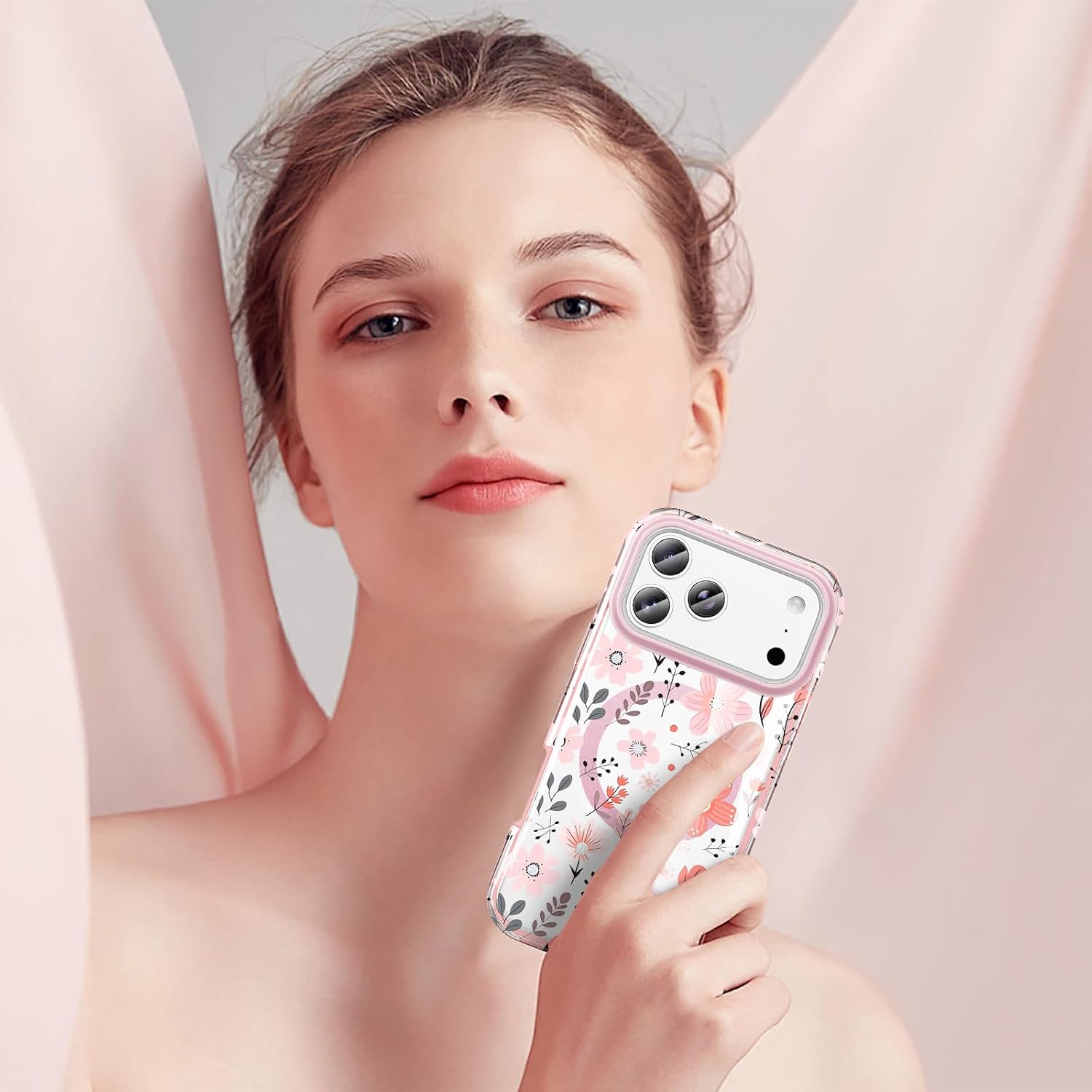 STERKER Designed for iPhone 17 Pro Max Case 6.9" [Compatible with Magnetic] [Built-in Screen Protector] Full Body Rugged Drop Proof 17 ProMax Cover - Floral Whimsy Pink