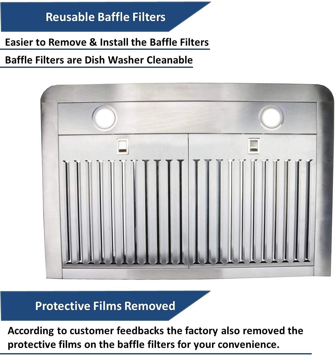 Hottest Sales Awoco RH-R06 Rectangle Vent 6 High Stainless Steel Under Cabinet 4 Speeds 900CFM Range Hood with LED Lights (30W Rectangle Vent)