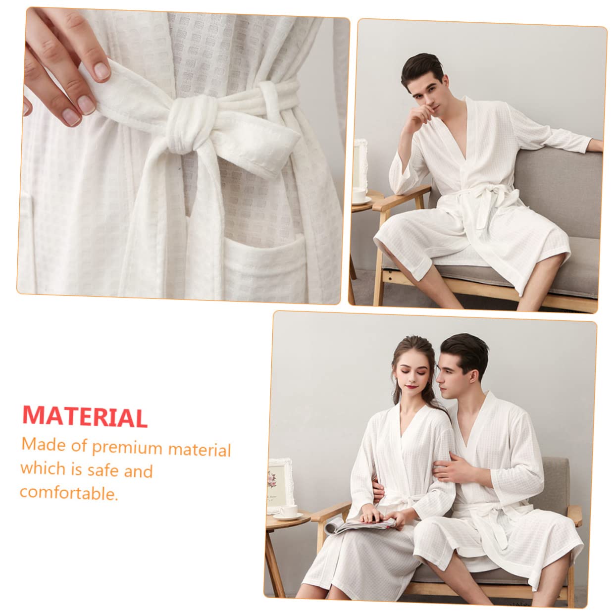 VOSAREA Peignoir D'intérieur Homme Xl Blanc en Polyester, 1 Pièce | Manches 7/8, Coupe Ample pour Printemps, Automne, Usage Couple, Séchage Rapide