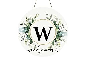 Wooden Welcome Sign with Monogram Letter 'W' for Front Door Decor