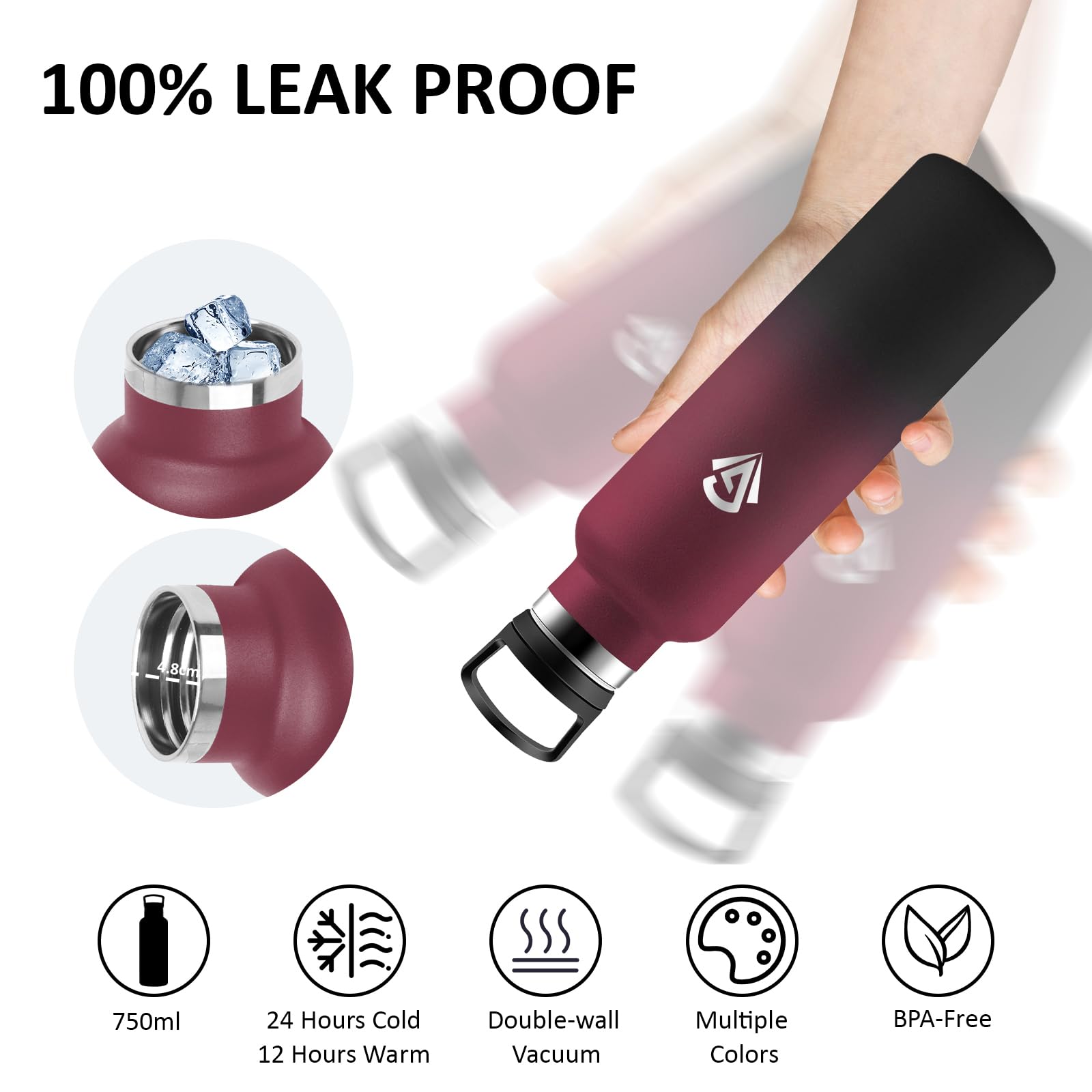 Borraccia Termica, Bottiglia Termica 750ml, Borracce Termiche con Cannuccia, Borraccia Palestra Senza Perdite, Mantiene Caldo per 12 Ore/Freddo 24 Ore, Bottiglia per Palestra, Campeggio