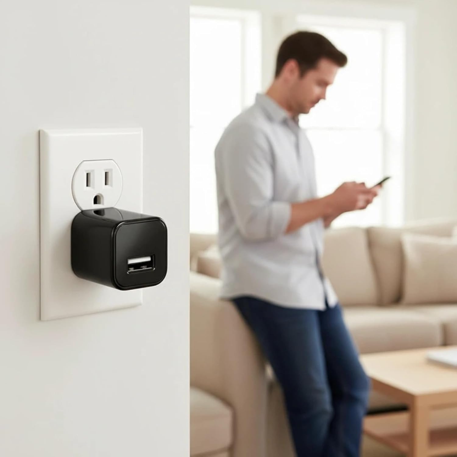 USB Hidden Camera Charger Spy Cam - 1080P Full HD Mini Wireless Nanny Cam with Night Vision, Motion Detection for Home Security, Pet Monitoring, Indoor Covert Surveillance