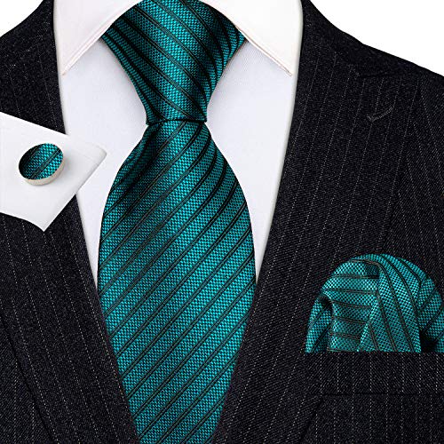 Image of Barry.Wang Tie Sets for Men Silk Stripe Necktie Woven Checkered Handkerchief Cufflinks Formal Business Wedding