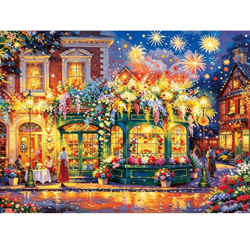 500 Piece Puzzles for Adults, Romantic Flower Shop Fireworks Jigsaw Puzzle
