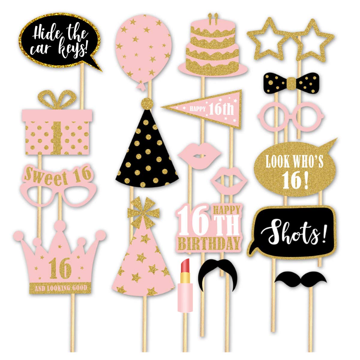 HOWAF Kit de décoration de 46 pièces pour 16e anniversaire, comprend une bannière « Happy 16th