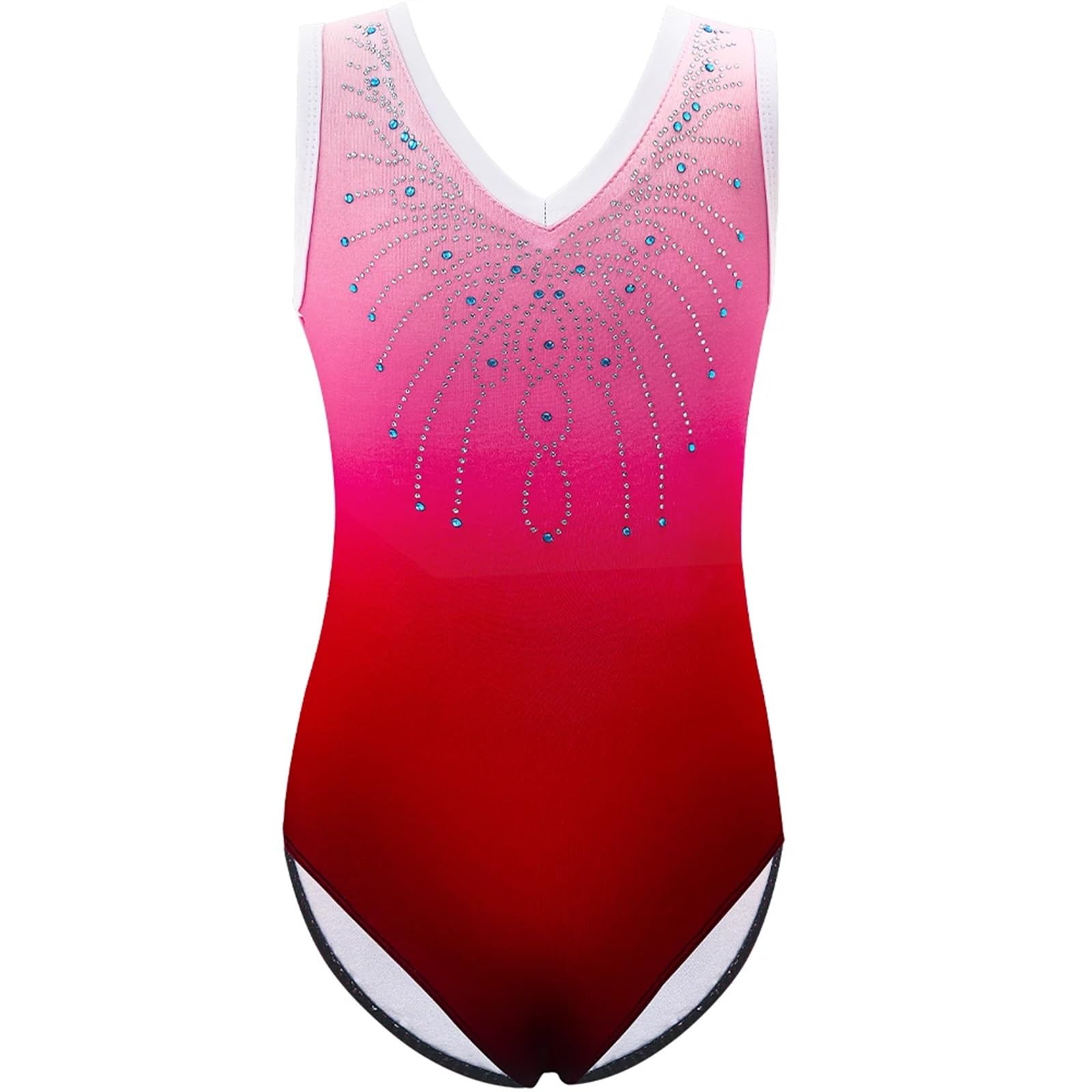 Maillot Gimnasia Ritmica Malla de Gimnasia for niñas, Brillante, con Diamantes, for Ballet, Baile, Traje de una Pieza, Ropa de práctica, Disfraz for Escenario(Red,6Y)
