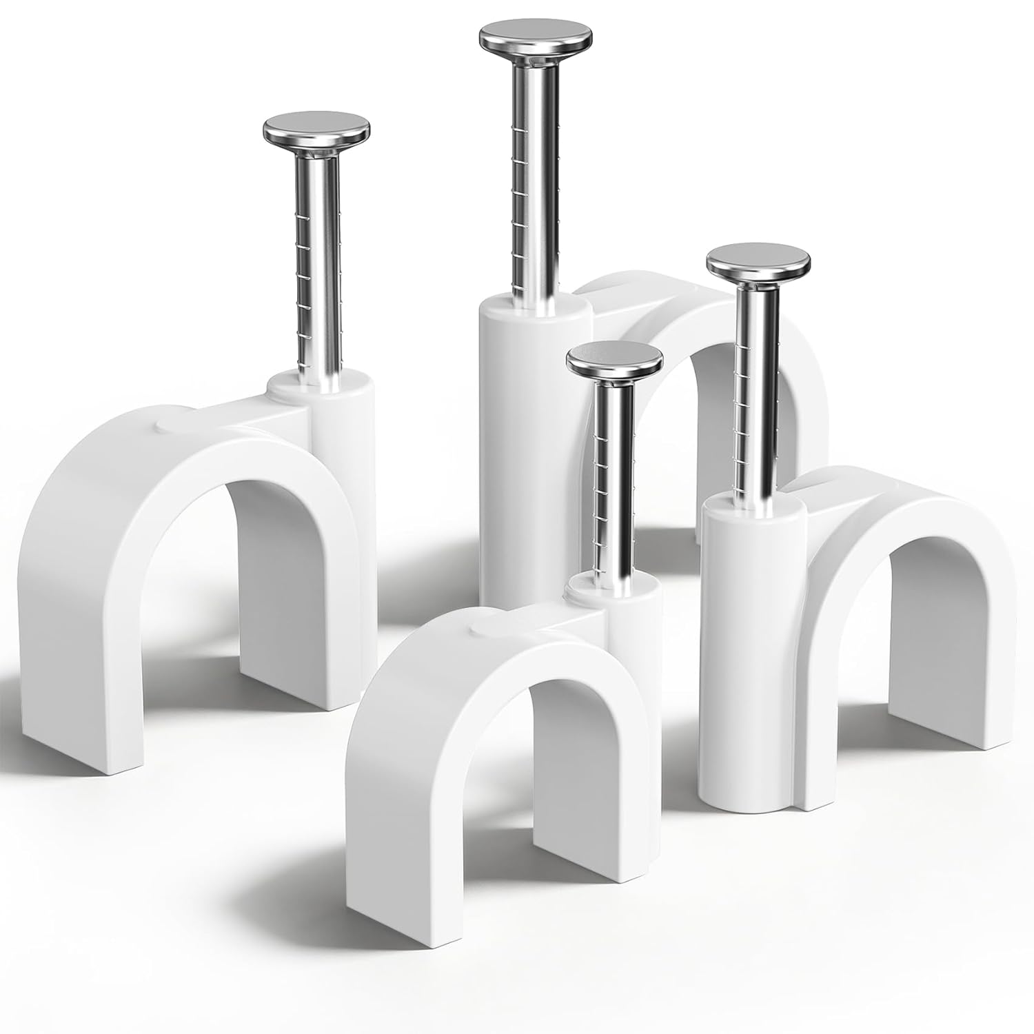 400 Pcs Cable Clips Nail in, 4/6/8/10mm Cord Clips Ethernet Cables Wire Wall Clips Cable Straps Cables Tacks Cable Nails Coax Cable Clips Cable Management for Speaker RG6 RG59 CAT6 RJ45 - White