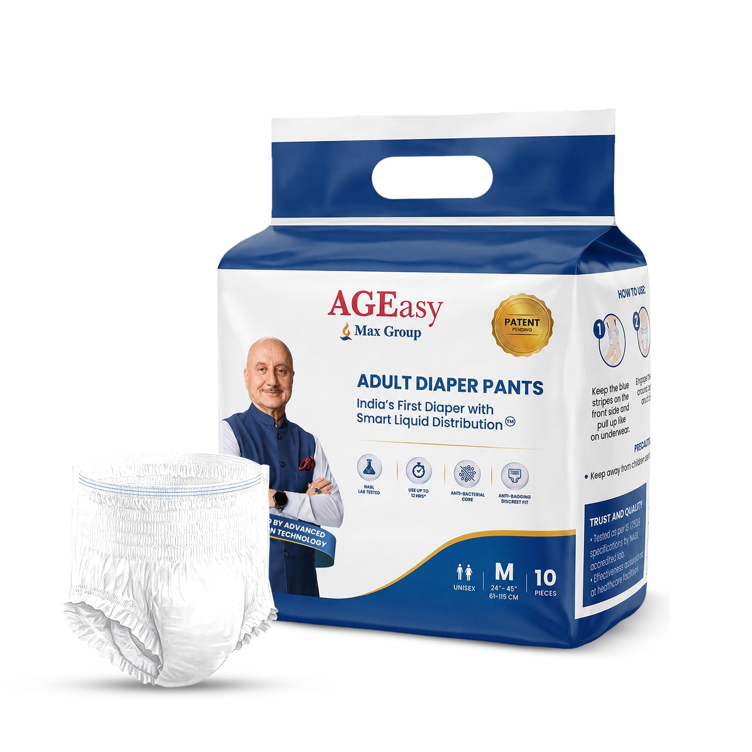AGEasy (Max Group) Adult Diapers | India’s First Smart Liquid Distribution Pants | Gel-Lock Absorption | Up to 12-Hour Dryness | Anti-Sag | Antibacterial Hygiene | Invisible Fit | Odor Control | Unisex Fit (M)-image-8
