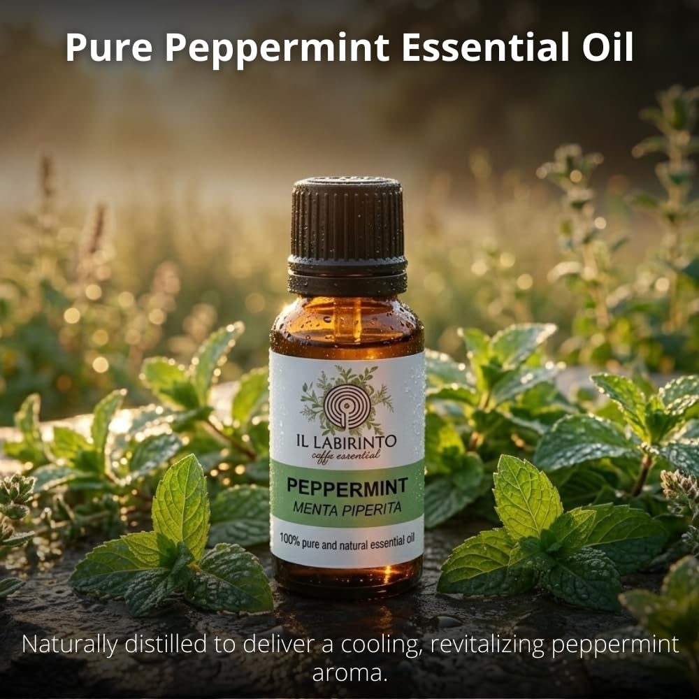 Olio Essenziale Menta Piperita puro alimentare Italiana Il Labirinto Officinale - Oli Essenziali Naturali - Olio essenziale per Diffusori e Umidificatori, Aromaterapia - 10ml