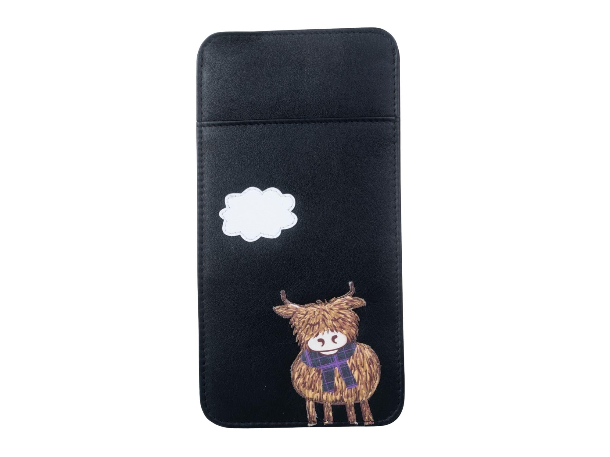 Mala Leather Highland Cow Leather Slip In Glasses case soft leather wide tab top ladies (Black)