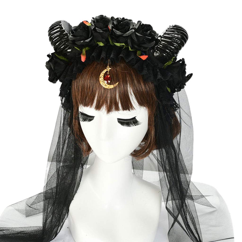 Serre-tête Lolita Halloween avec corne de mouton et pendentif lune mystique