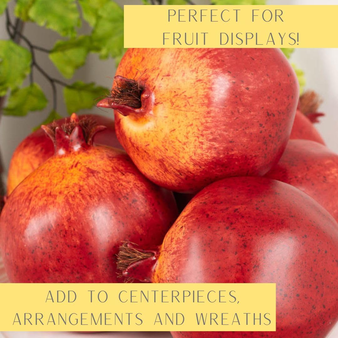 Factory Direct Craft Artificial Pomegranate Fruits Set of 6 - Fake Pomegranates for Summer Arrangements to Holiday Fruit Displays (2-3/4 Inches Diameter)