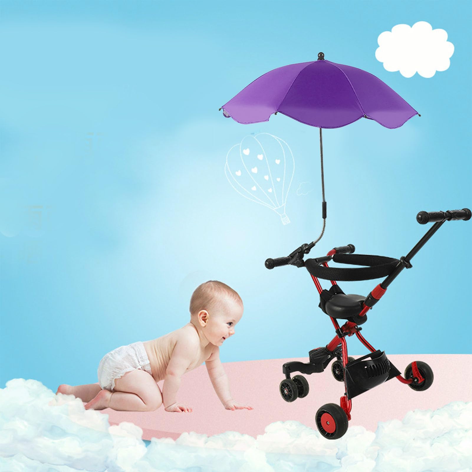 Parasol do Wózka Dziecięcego 14 Cali, Uniwersalna Parasolka do Wózka Dziecięcego Regulowana Ochrona UV Parasol Przeciwsłoneczny do Wózka Spacerowego, Gondoli, Wózka Inwalidzkiego (Fioletowy (srebrny klej))