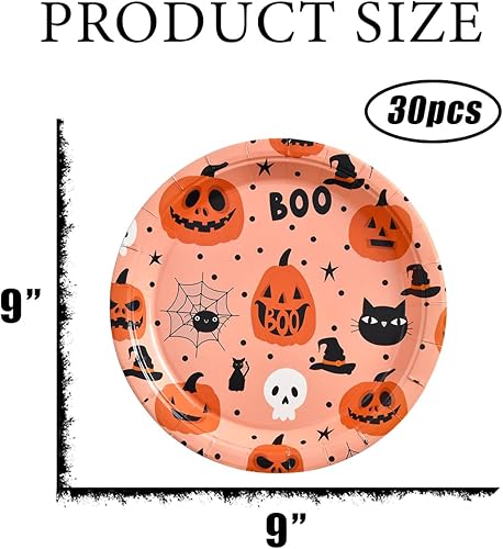Miniatura 4 de 30 platos de papel para fiesta de Halloween, postre de calabaza de Halloween, platos de papel desechables para pastel de cumpleaños, suministros de