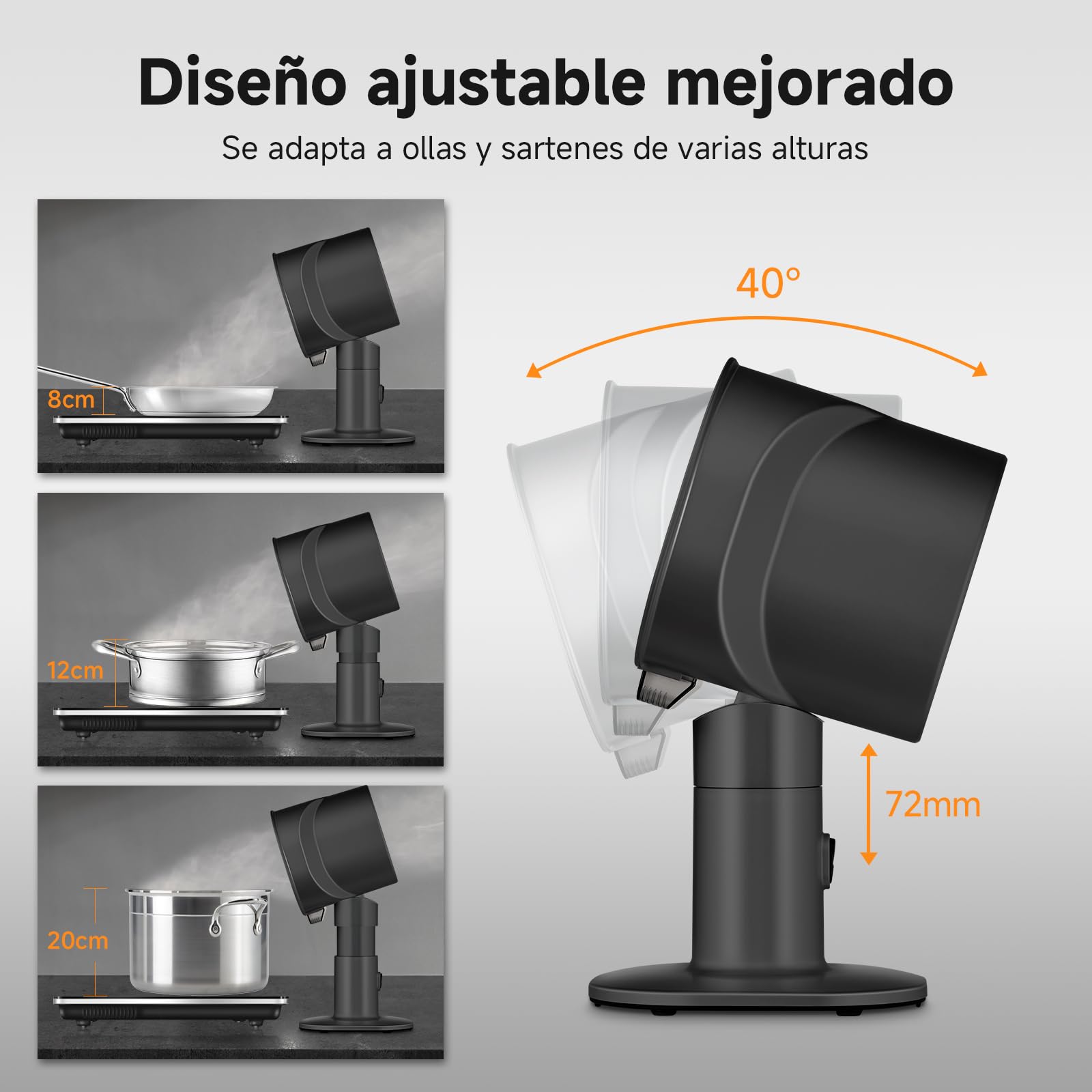 AMZCHEF Campana extractora portátil con altura telescópica e inclinación de 40°, 4 modos de velocidad, silenciosa, filtro de aluminio de gran calibre para apartamentos/BBQ/RV