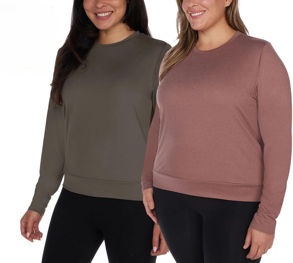 Long Sleeve Tee Shirts, 2-Pack, Moisture Wicking, UPF 30, 4-Way Stretch, Relaxed Fit (US, Alpha, Medium, Regular, Regular, Green/Rose)