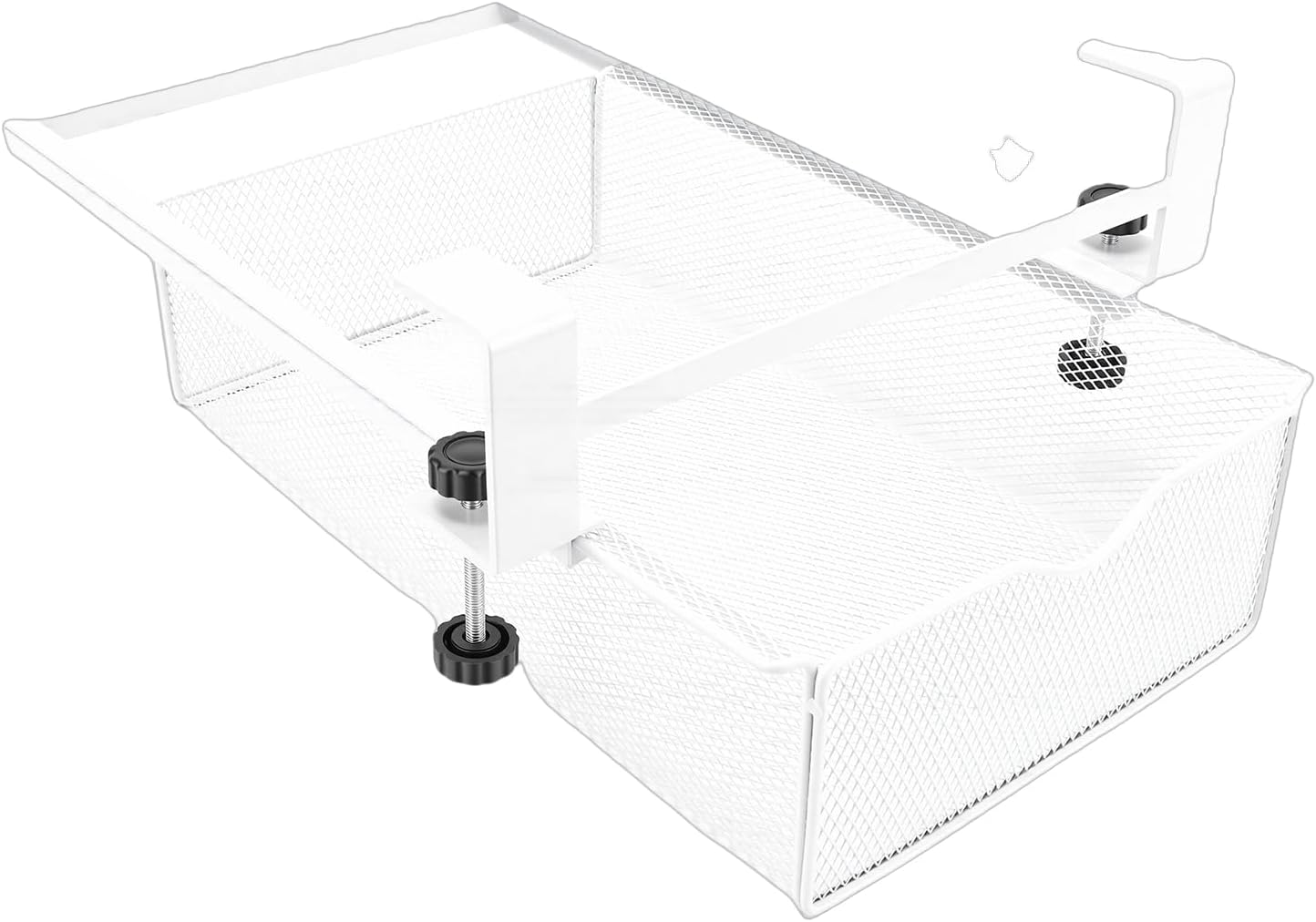Under Desk Drawer, No Drill Metal Storage Shelf, Slide Out Organizer with Glossy White Grid Design, 8.5 X 14.4 X 6.7in for Home Office Kitchen (White Small Without Grid)