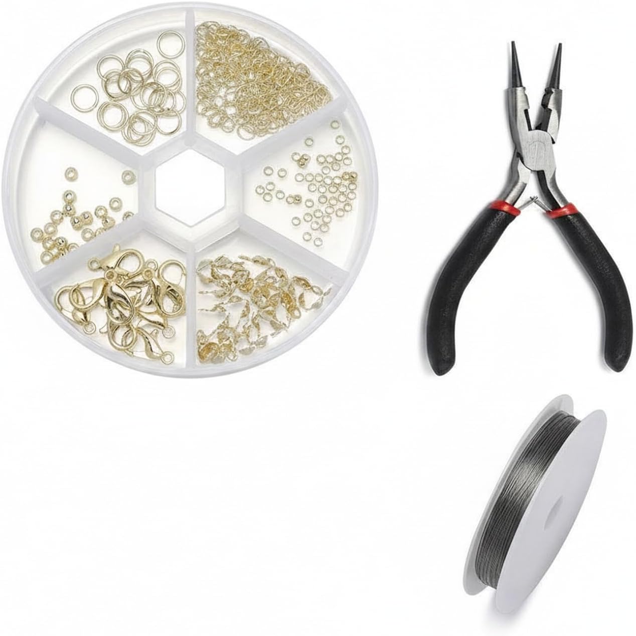 Jewelry Making Kit with Pliers and Storage Box, DIY Earring Necklace Craft Set for Beginners, Iron Alloy Components in Gold Finish