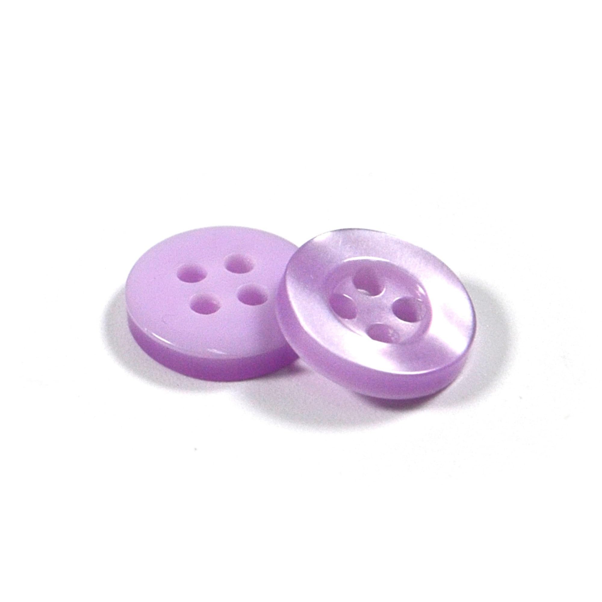 11mm Round Sew On Plastic Buttons for Shirts & Blouses - Pearlescent, Flat with 4 Holes, 18L - Pack of 20 - Lilac - Image 2
