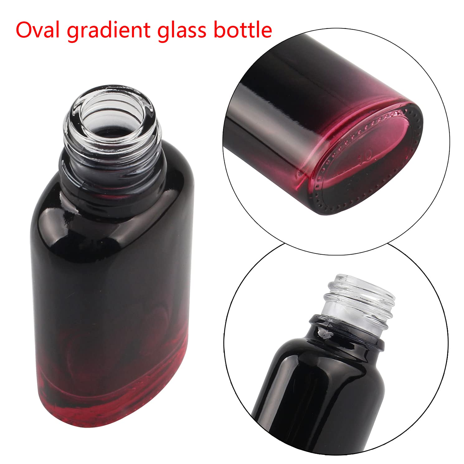 12 Stück 30 ml Leere Schwarz Rot Farbverlauf Oval Pipettenflasche mit Schwarz Pipettenring, Glasflasche Glaspipette Tropfpipetten für Ätherische Öle Aromatherapie