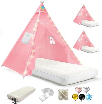 3 Pack Teepee Tent, Slumber Party Tents for Indoor Outdoor, Pink