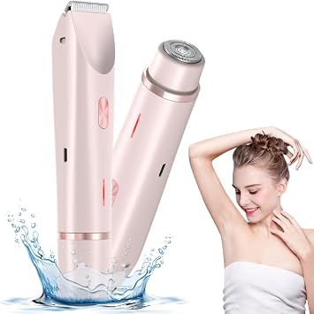 Bikini Trimmer for Women, 2 in 1 Dual-Head Electric Body Hair Trimmer Shaver for Womens Grooming, Waterproof Wet & Dry Pubic Hair Trimmer for Women Legs Bikini Underarms Hair Painless Remove