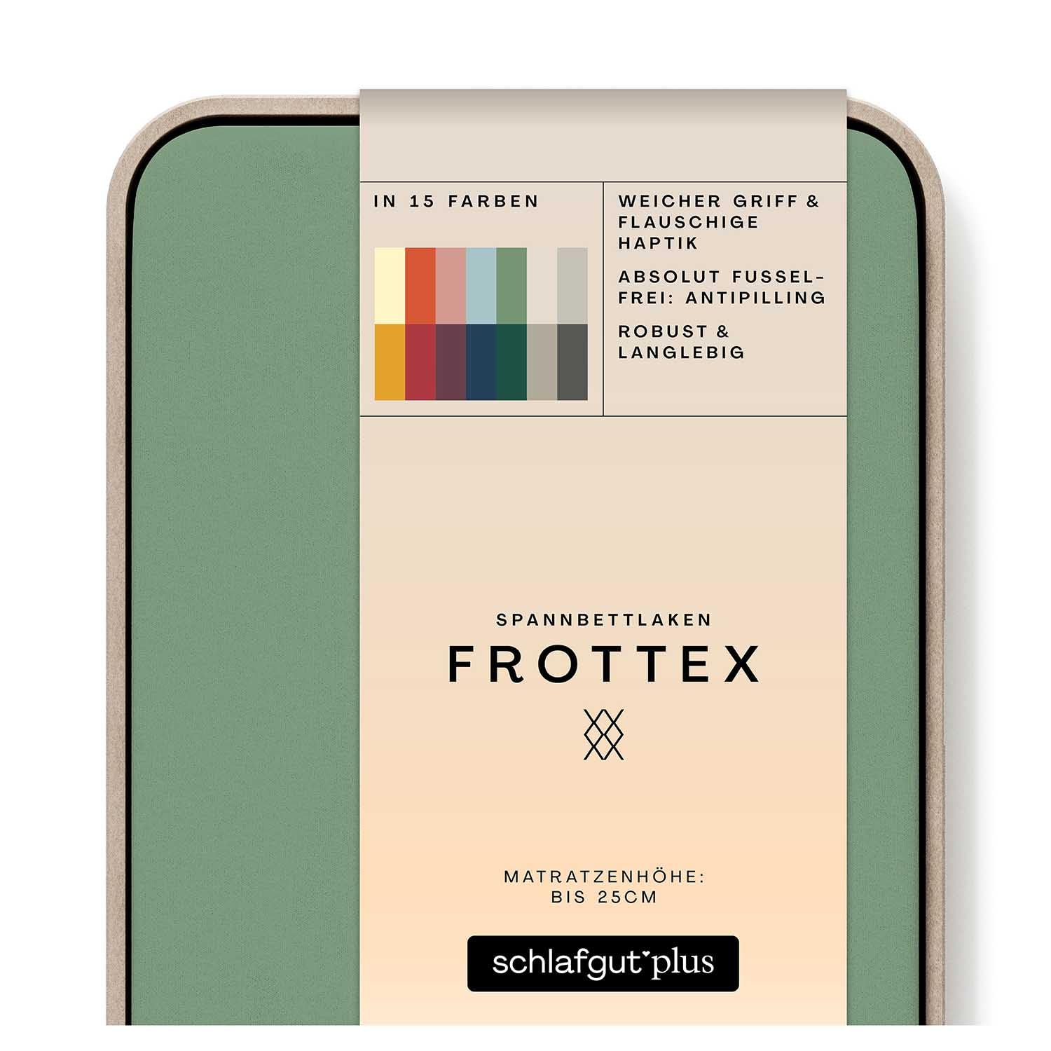 schlafgut Frottex Spannbettlaken 140x200cm bis 160x200cm - Green Mid - 75% Baumwolle, 25% Polyester, Oeko-TEX Zertifiziert - Matratzenhöhe bis 25 cm, Frottee Bettlaken