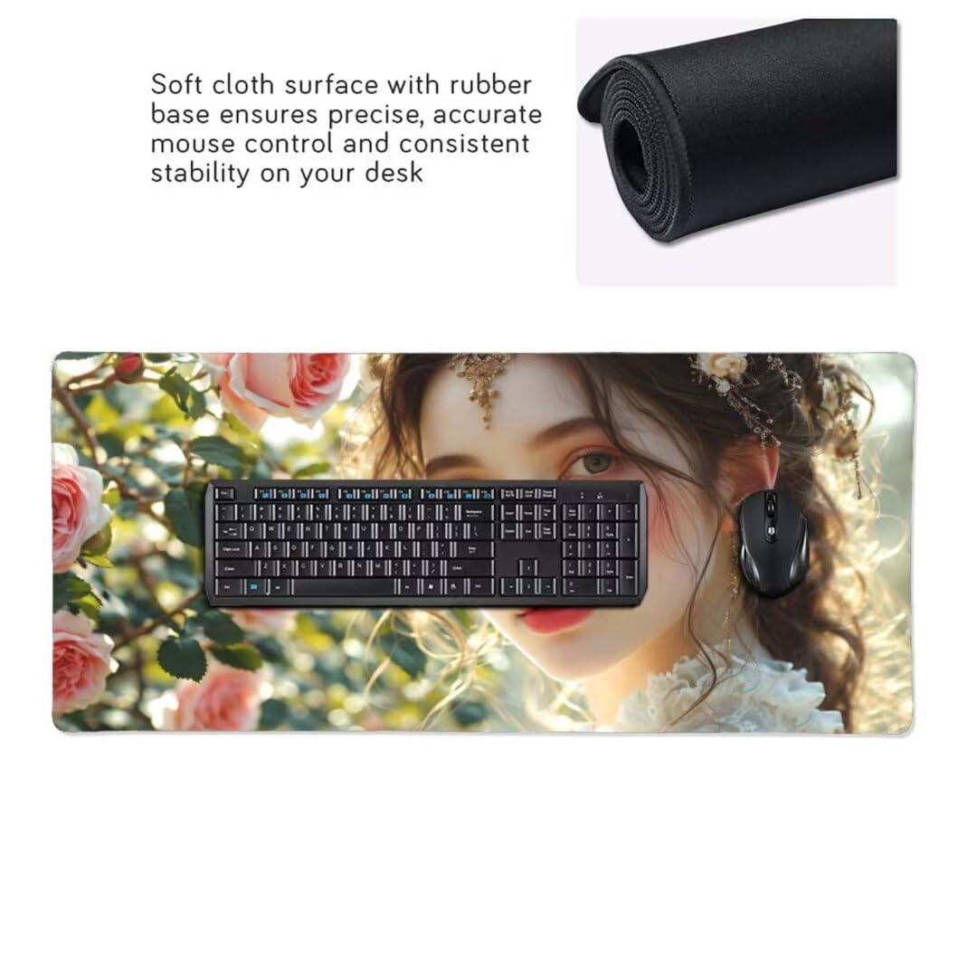 Alfombrilla Ratón, Alfombrilla Raton Gaming XXL 1500 x 800 x 3 mm Alfombrilla Escritorio, Mouse Pad con Base Antideslizante y Bordes Cosidos, para Gaming en Casa Alfombrilla Raton Mujer Rosa Y-1595