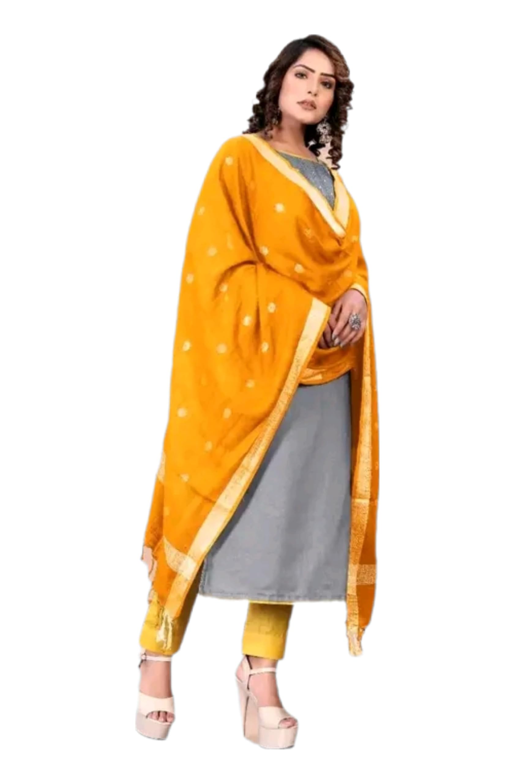 Tipu Handloom [ Women,s Bhagalpuri Cotton Linen Dupatta With Silver Zari Gol Butaa Weaving and Small Zari Border With Pom Pom [Free Size]-picture-36