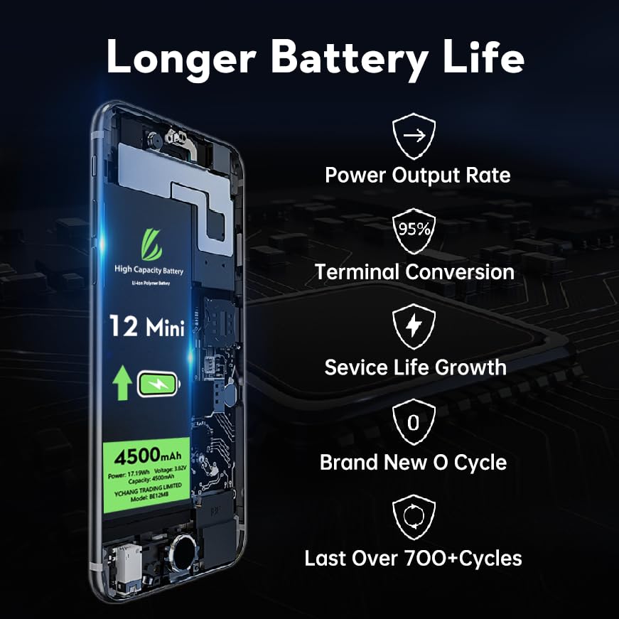 Batería De Repuesto Para IPhone 12 Mini 4500 MAh - Alta Capacidad, Con Herramientas De Instalación